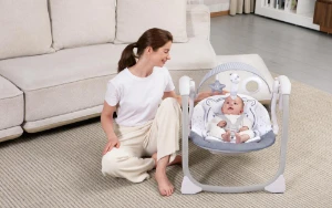 صورة أرجوحة أطفال محمولة Mastela مع ألحان و5 سرعات – خفيفة وآمنة