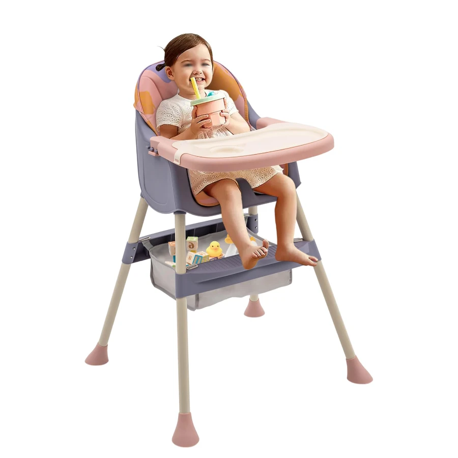 صورة كرسي طعام للأطفال متعدد الاستخدامات كرسي طعام أطفال محمول قابل للطي كرسي مرتفع للأطفال