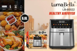 صورة قلاية هوائية ديجيتال سعة 6 لتر - 1400 واط - ستانلس ستيل - تصميم مدمج وأنيق