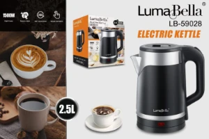 صورة غلاية ماء كهربائية 2.5 لتر - ستانلس ستيل و أسود - سعة عائلية كبيرة وغليان فوري