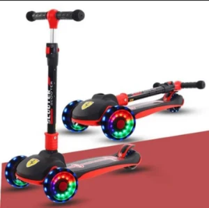 صورة سكوتر أطفال ثلاثي العجلات مضيء (LED) - مقبض قابل للتعديل والطي - آمن وممتع