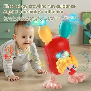 صورة لعبة مهرج كهربائي يمشي راقص مع موسيقى ومصباح LED، بلاستيك، متعدد الألوان