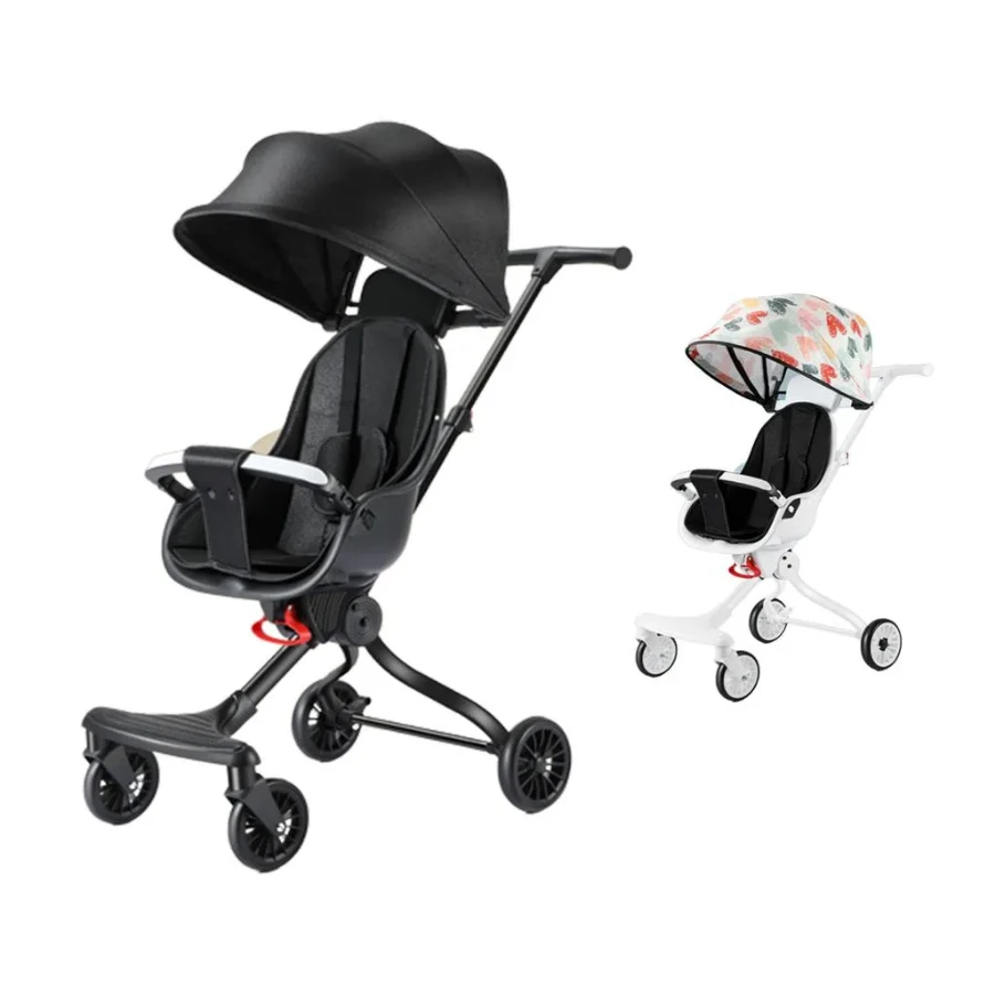 صورة عربة أطفال محمولة سهلة الطي مزودة بضوء مدمج ومناسبة للسفر