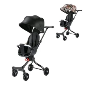 صورة عربة أطفال محمولة سهلة الطي مزودة بضوء مدمج ومناسبة للسفر