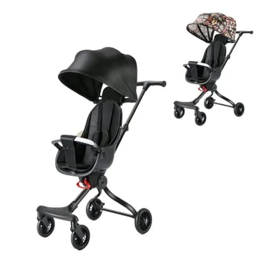 صورة عربة أطفال محمولة سهلة الطي مزودة بضوء مدمج ومناسبة للسفر