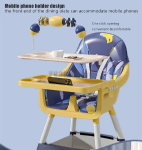 صورة كرسي طعام للأطفال متعدد الوظائف قابل للطي مع عجلات