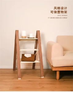 صورة كراسي خطوات بسيطة للمنزل – سلم قابل للطي متعدد الوظائف من الخشب الملون وسبائك الألومنيوم