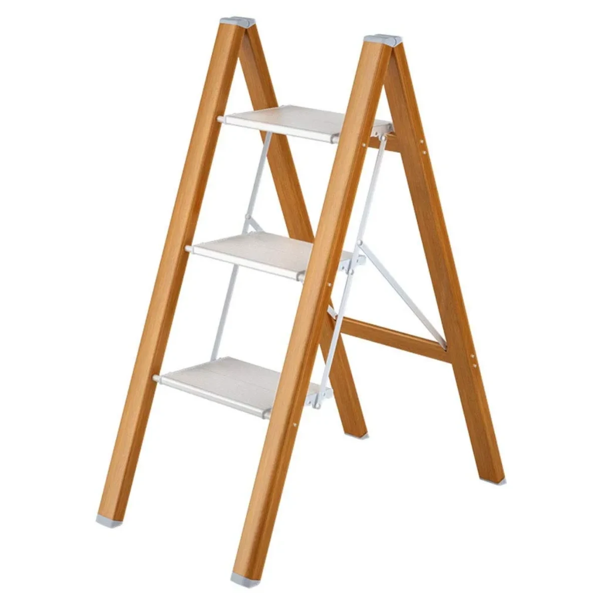 صورة كراسي خطوات بسيطة للمنزل – سلم قابل للطي متعدد الوظائف من الخشب الملون وسبائك الألومنيوم