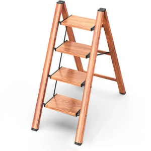 صورة سلم 4 خطوات قابل للطي من الألومنيوم والخشب