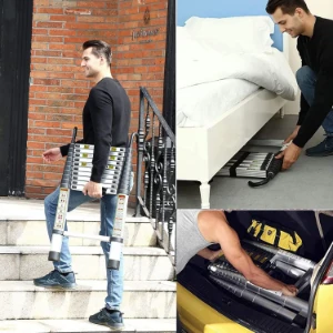 صورة سلم تلسكوبي  16 عقلة قابل للتمدد مصنوع من الألومنيوم