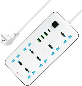 صورة مقبس تمديد الطاقة مع USB – 6 مقابس + 3 منافذ USB + منفذ Type-C – حماية من الحمل الزائد