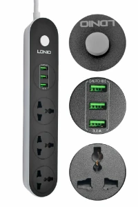 صورة مشترك كهربائي 2500 وات مع USB ونوع-C — كابل 2 متر