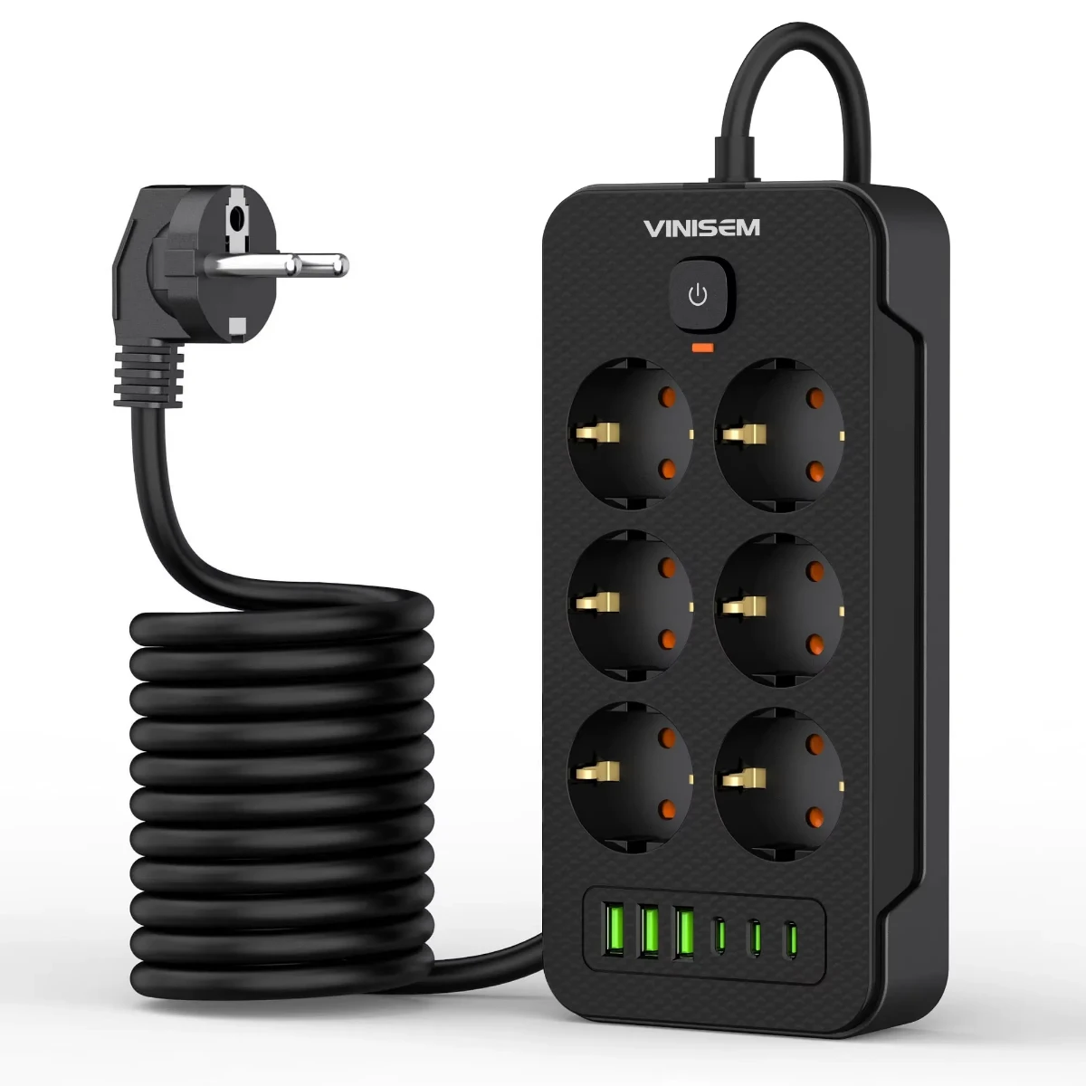 صورة مشترك طاقة 6 فتحات مع 3 USB 3 نوع C شريط طاقة VINISEM مقبس شحن تمديد OEM ODM