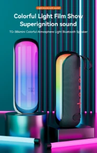 صورة مكبر صوت بتقنية البلوتوث TG384، مكبر صوت محمول مقاوم للماء للاستخدام الخارجي، مزود بسماعات TWS 1200 مللي أمبير في الساعة، مزود بمضخم صوت، وراديو FM، وخط AUX