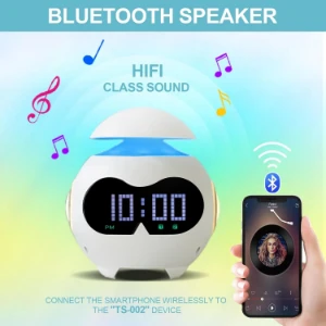 صورة مكبر صوت بلوتوث محمول مقاوم للماء مع إضاءة LED و روبوت مدمج وساعة منبه وTWS وراديو FM