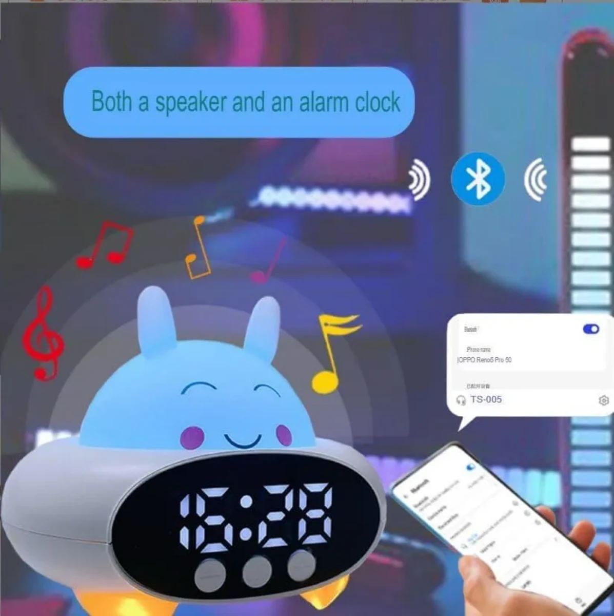 صورة ساعة منبه رقمية ليد مع مكبر صوت بلوتوث لاسلكي للأغاني بفتحة USB وشاشة ليد للقراءة وغرفة النوم والمكتب