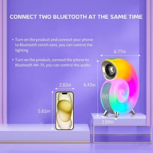 صورة مصباح مكتب ملون مع مكبرات صوت من نالاكال، مصباح موسيقى محارة مع شاحن USB، ساعات منبه LED بيضاء للضوضاء، ضوء محيطي متغير اللون لغرفة المعيشة وغرفة النوم والهدايا (ازرق)