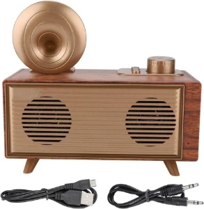 صورة راديو عتيق صغير بتصميم خشبي كلاسيكي مع بلوتوث + FM/AM/AUX/USB/Micro SD