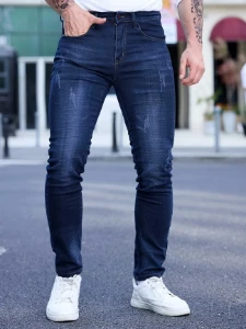 صورة بنطلون جينز رجالي بقصة ضيقة (Slim Fit) - أزرق داكن