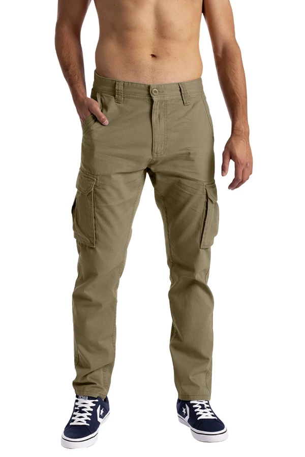 صورة بنطال كارغو رجالي تكتيكي قتالي للعمل في الهواء الطلق والمشي لمسافات طويلة، بستة جيوب، لون كاكي