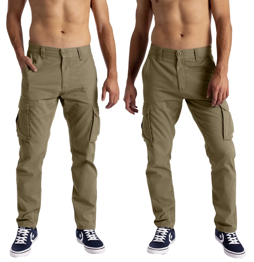 صورة بنطال كارغو رجالي تكتيكي قتالي للعمل في الهواء الطلق والمشي لمسافات طويلة، بستة جيوب، لون كاكي