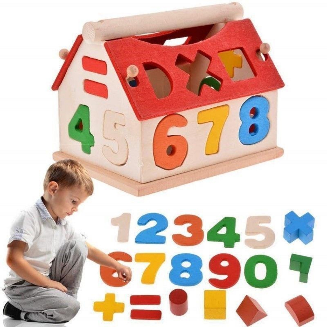 Picture of منزل خشبي لفرز الأشكال والأرقام من warkan - لعبة تعليمية مطابقة الألوان للأطفال في مرحلة ما قبل المدرسة من الأولاد والبنات
