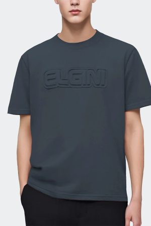 Men’s Tonal 3D Embossed Letter Graphic Premium Casual T-Shirt
