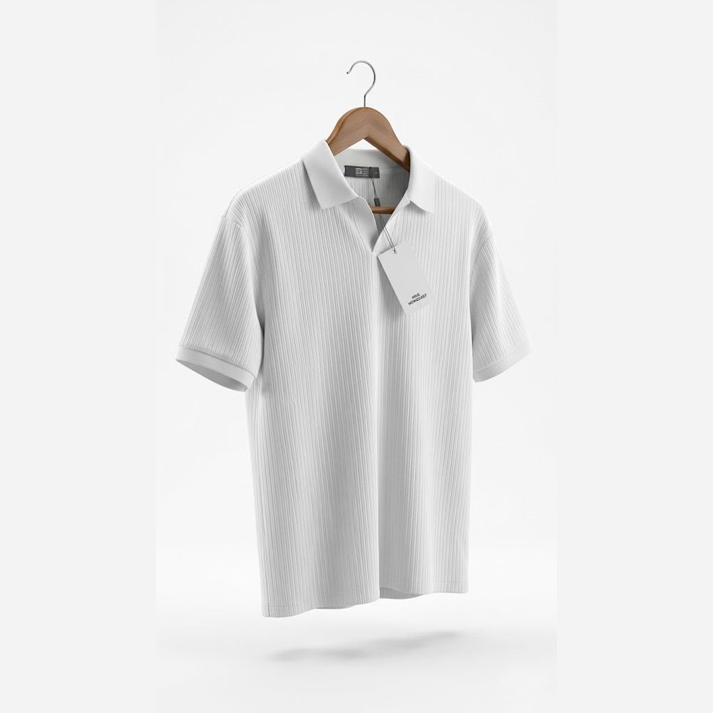 Men's Solid Rib-Knit V-Neck Polo Shirt