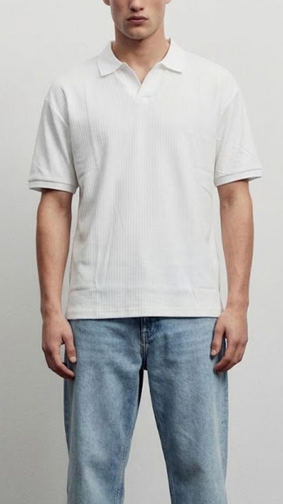 Men's Solid Rib-Knit V-Neck Polo Shirt