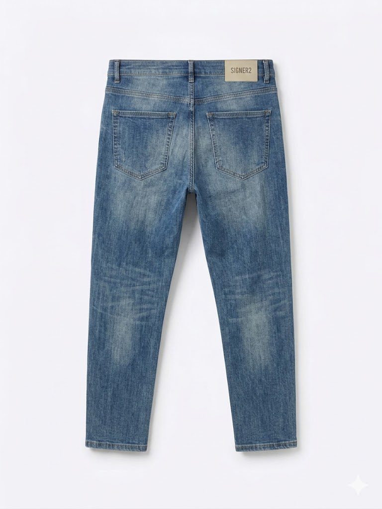 Premium-Straight Washed Blue Jeans