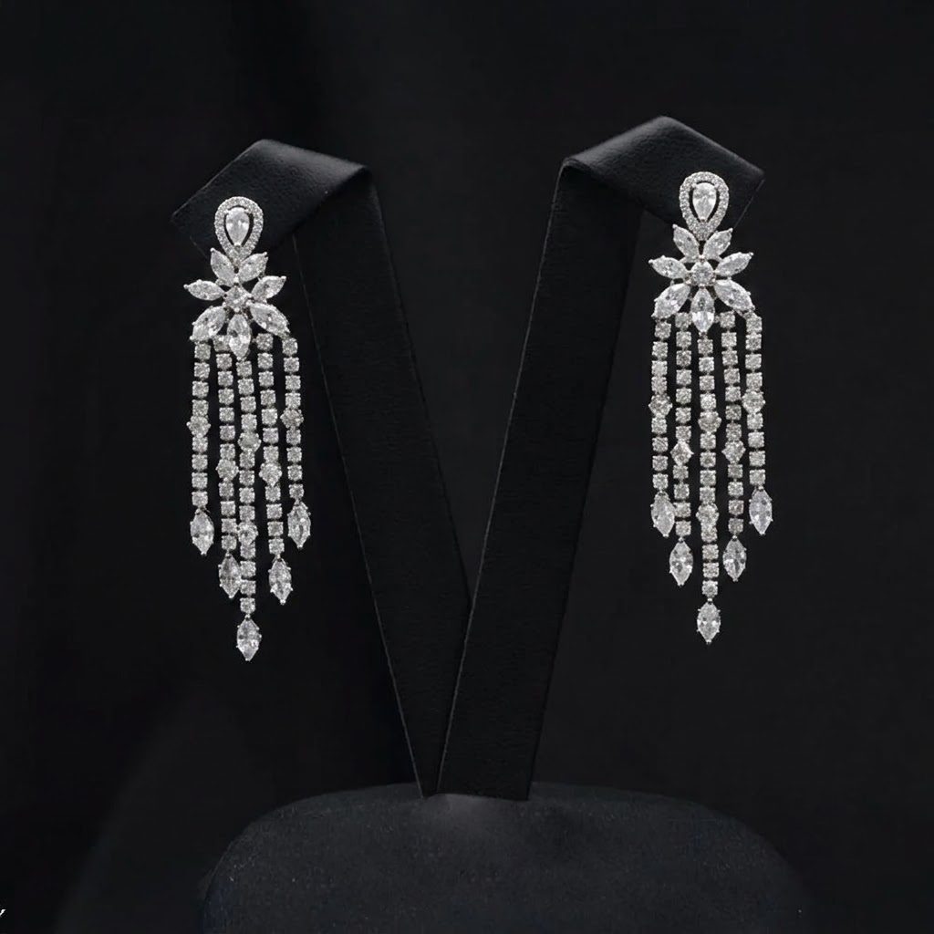 Simulated diamond necklace set with a fringe design.