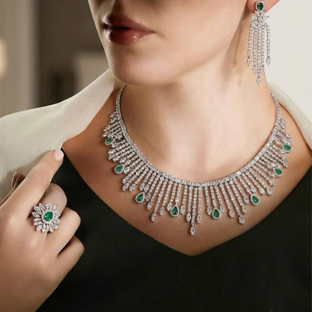 "Dew Drops" Emerald Set