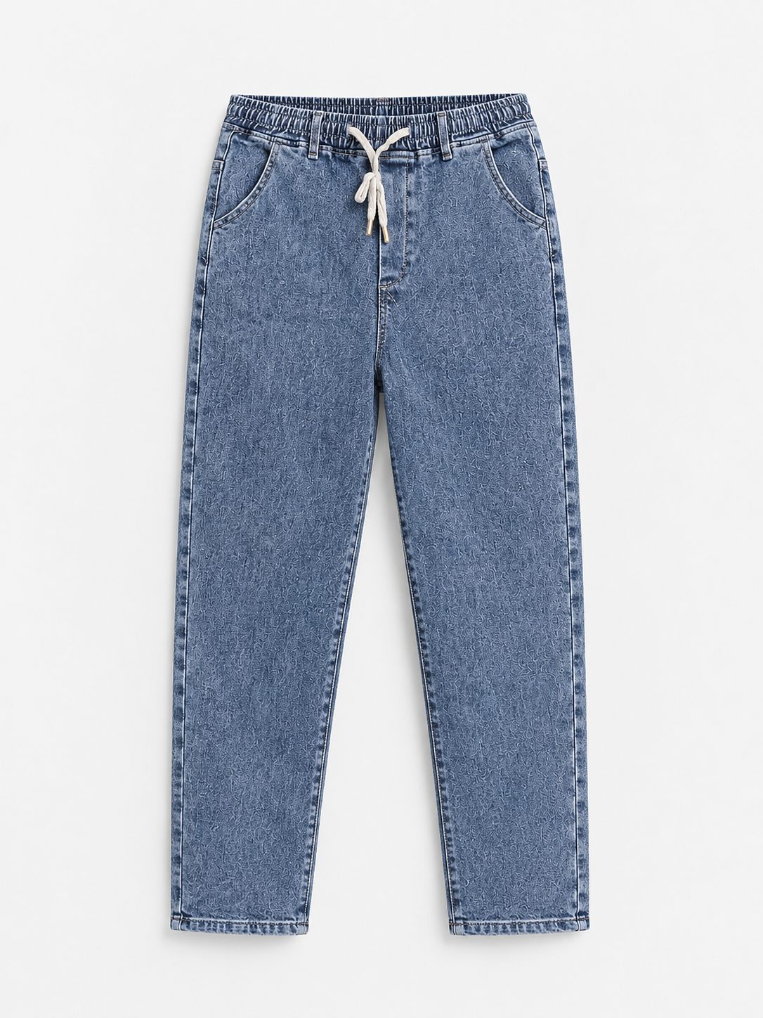 Washed Blue Drawstring Denim Joggers