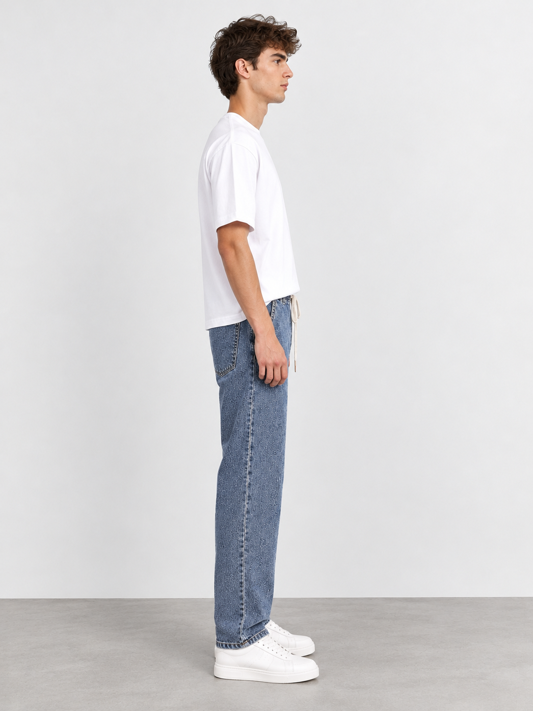 Washed Blue Drawstring Denim Joggers