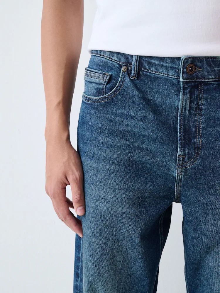 Mid Blue Relaxed Fit Authentic Stretch Denim Jeans