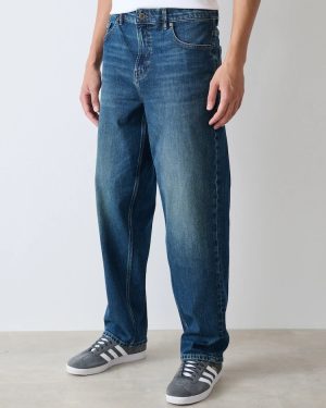 Mid Blue Relaxed Fit Authentic Stretch Denim Jeans